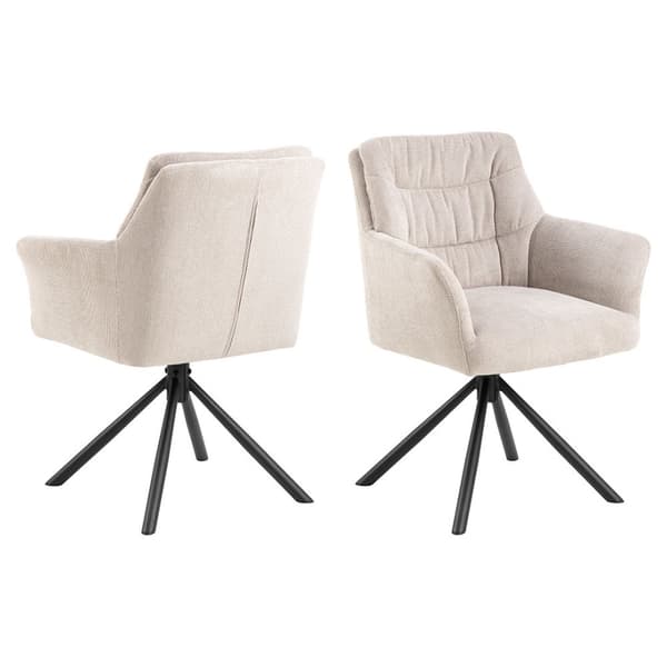 2 x Alonso spisestuestoler med armlene stoff beige.