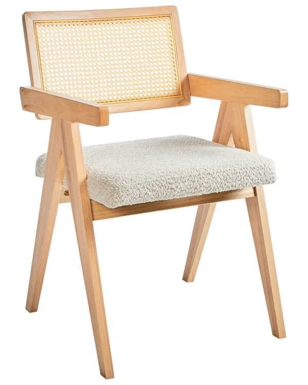 Sett med 2 spisestoler Lysebrun Beige Ramme i gummitre Sete i boucléstoff Retro stil Spisestue Kjøkkenstoler