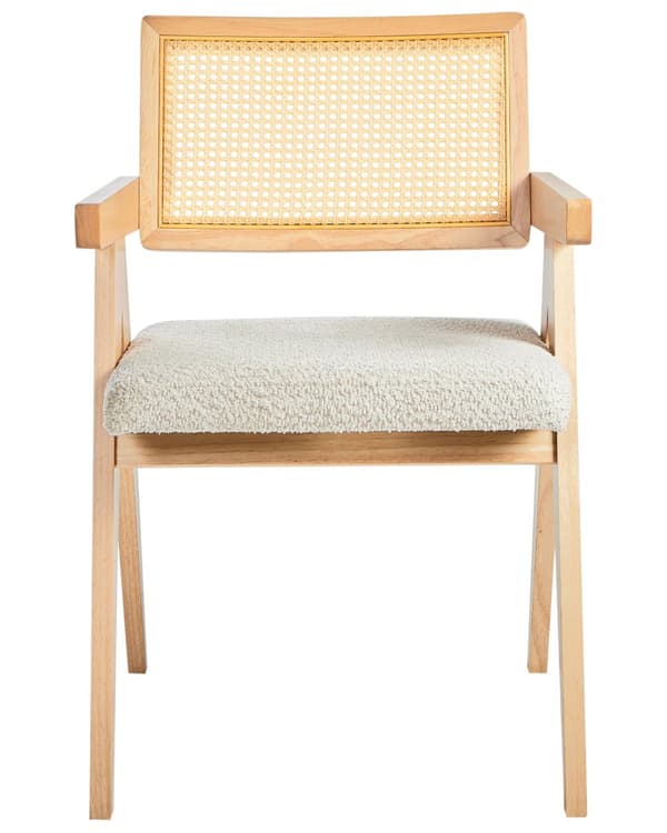 Sett med 2 spisestoler Lysebrun Beige Ramme i gummitre Sete i boucléstoff Retro stil Spisestue Kjøkkenstoler