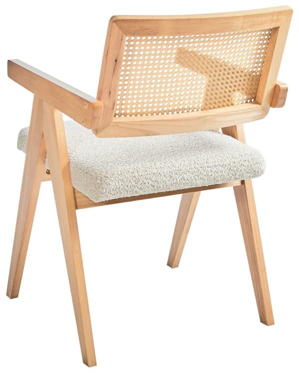 Sett med 2 spisestoler Lysebrun Beige Ramme i gummitre Sete i boucléstoff Retro stil Spisestue Kjøkkenstoler