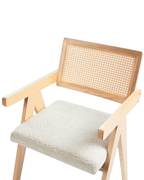 Sett med 2 spisestoler Lysebrun Beige Ramme i gummitre Sete i boucléstoff Retro stil Spisestue Kjøkkenstoler
