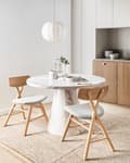 Miniatyrbilde 2 av 9: Sett med 2 spisestoler Lysebrun Grå Ramme i gummitre Polstret sete i polyesterstoff Moderne stil Spisestue Kjøkkenstoler