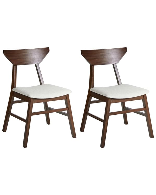Spisebordsstol Mørkebrun Beige Stof Sæt af 2 Spisestole Moderne Spisestuestol Træ Stole til Spisebord med Træben Design