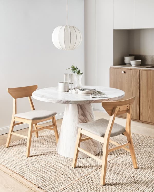 Spisebordsstol Lysebrun Taupe Stof Sæt af 2 Spisestole Moderne Spisestuestol Træ Stole til Spisebord med Træben Design