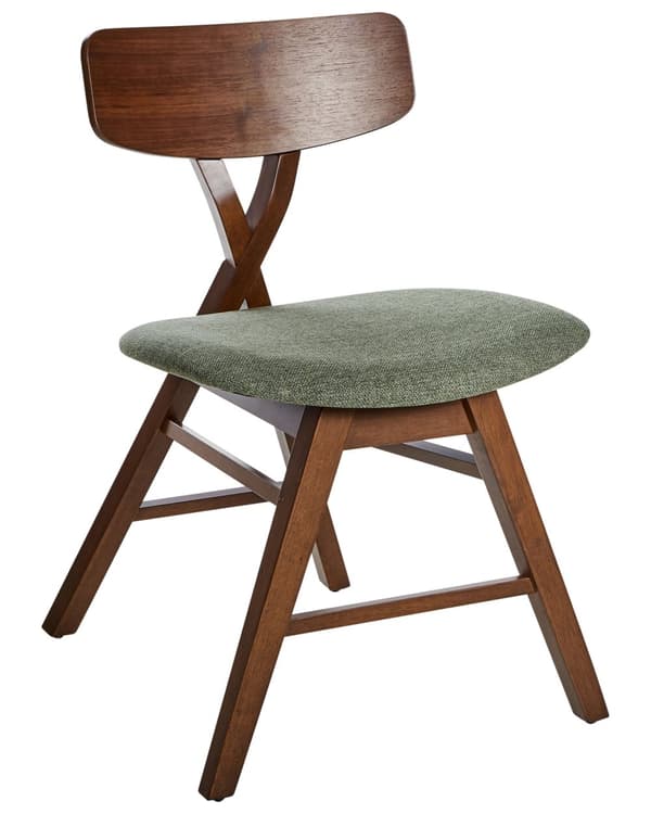 Spisebordsstol Mørkebrun Grøn Stof Sæt af 2 Spisestole Moderne Spisestuestol Træ Stole til Spisebord med Træben Design