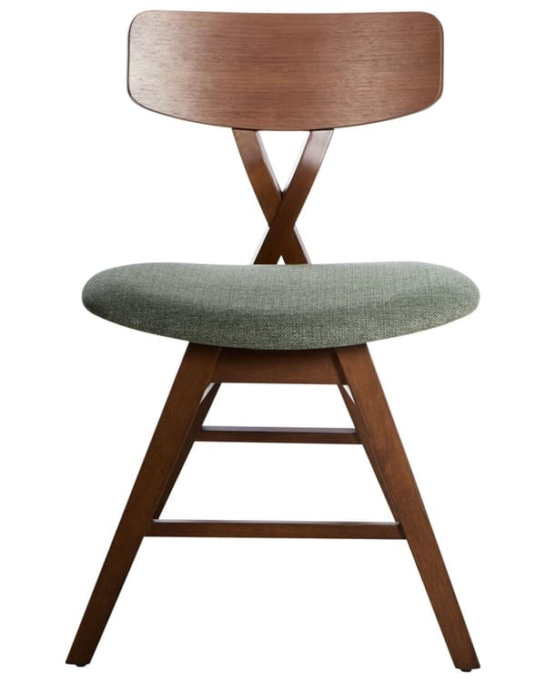 Spisebordsstol Mørkebrun Grøn Stof Sæt af 2 Spisestole Moderne Spisestuestol Træ Stole til Spisebord med Træben Design