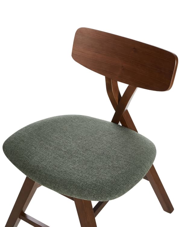 Spisebordsstol Mørkebrun Grøn Stof Sæt af 2 Spisestole Moderne Spisestuestol Træ Stole til Spisebord med Træben Design