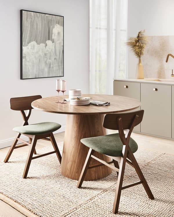 Spisebordsstol Mørkebrun Grøn Stof Sæt af 2 Spisestole Moderne Spisestuestol Træ Stole til Spisebord med Træben Design