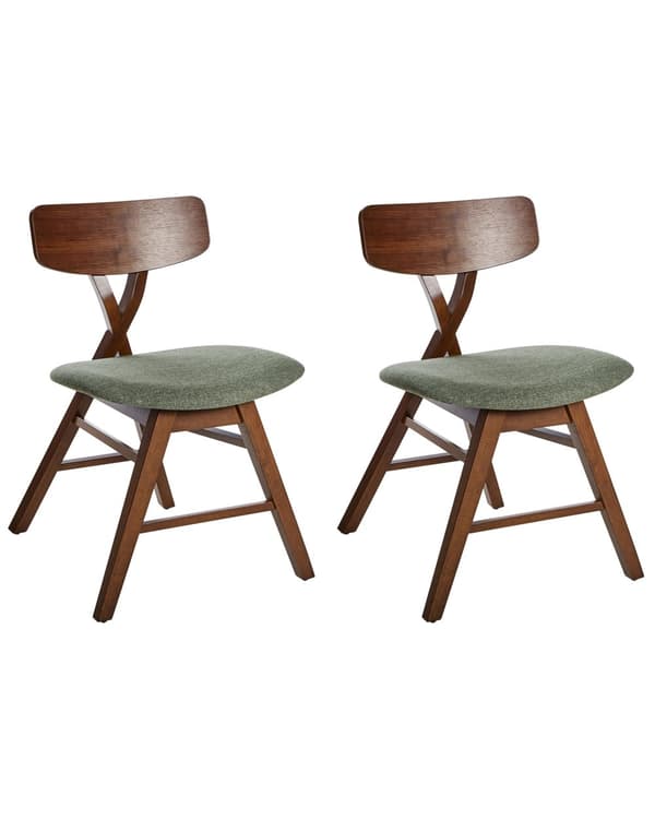 Spisebordsstol Mørkebrun Grøn Stof Sæt af 2 Spisestole Moderne Spisestuestol Træ Stole til Spisebord med Træben Design