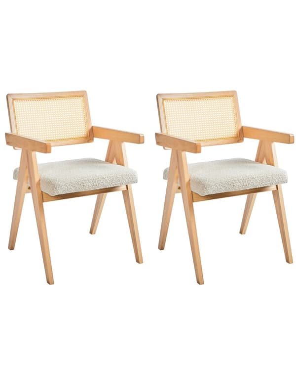 Sæt med 2 spisebordsstole Lysebrun Beige Stel i gummitræ Sæde i bouclé-stof Retrostil Spisestue Køkkenstole