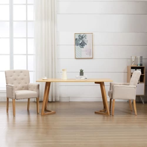 Matstol med armstöd beige tyg