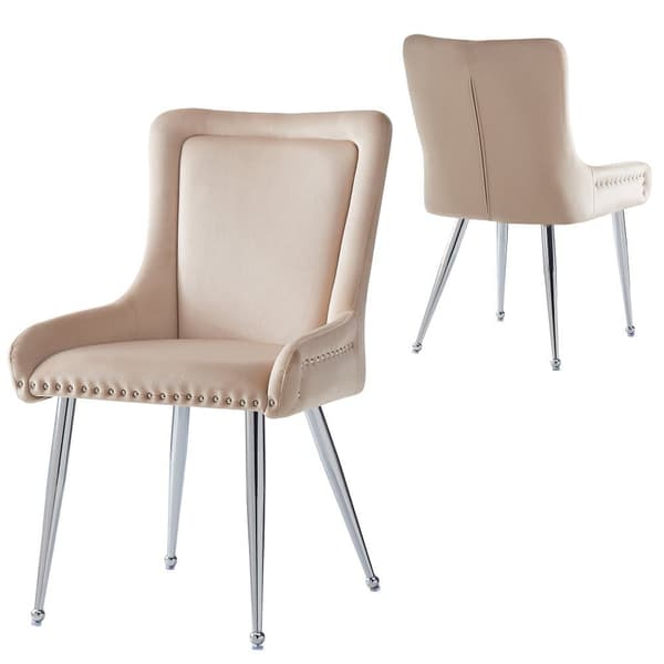 Set med 2 stolar - Sammet av hög kvalitet - Modern stil - Beige