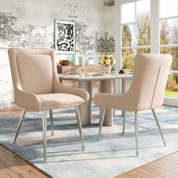 Set med 2 stolar - Sammet av hög kvalitet - Modern stil - Beige