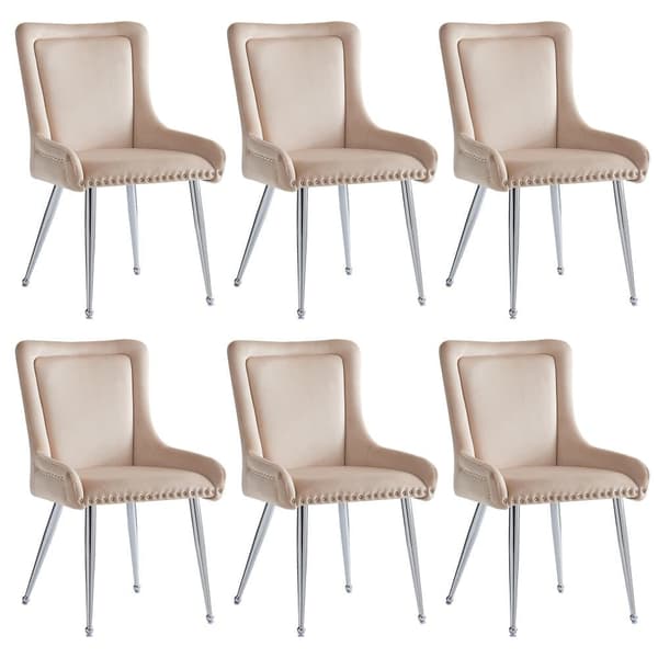6 tuolin sarja - Laadukas sametti - Moderni tyyli - Beige