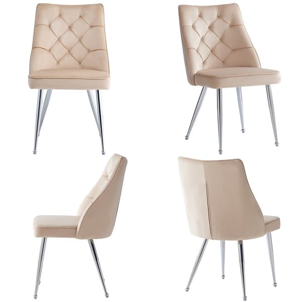 Sæt med 4 stole - Fløjl af høj kvalitet - Metalfødder - Beige