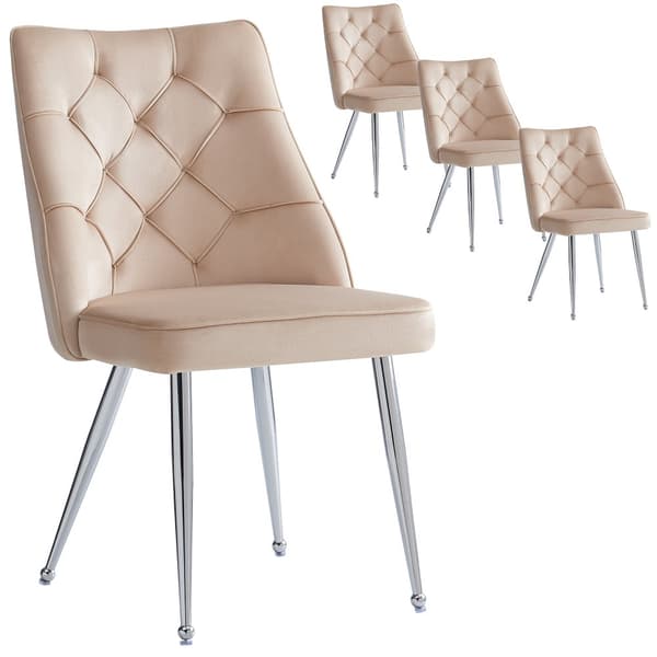 Sæt med 4 stole - Fløjl af høj kvalitet - Metalfødder - Beige