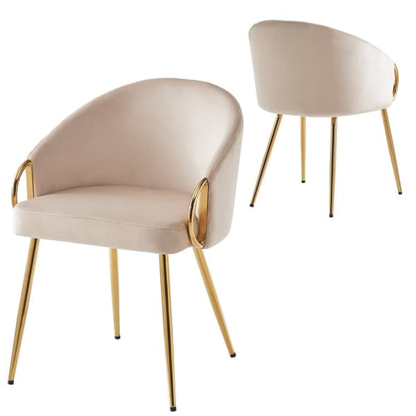 Sæt med 2 stole - Fløjl i høj kvalitet - Højdejusterbare fødder - Beige