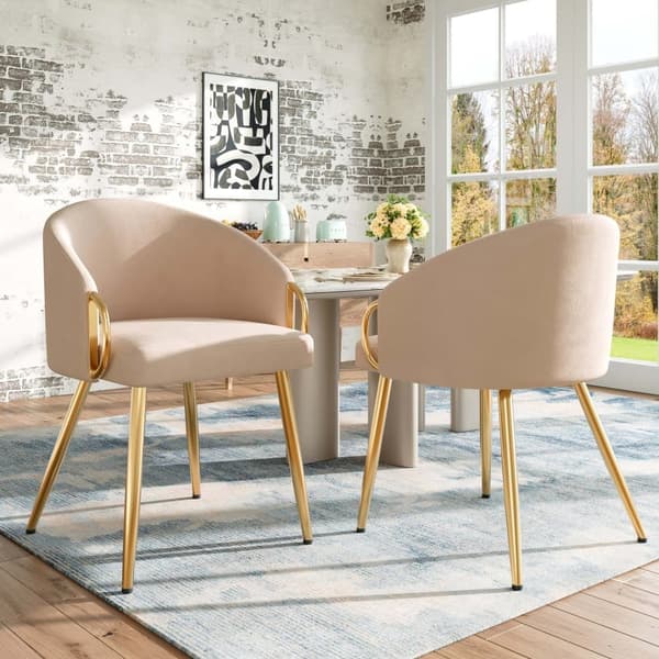 Sæt med 2 stole - Fløjl i høj kvalitet - Højdejusterbare fødder - Beige