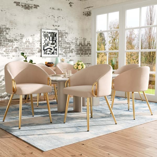 6 tuolin sarja - Laadukas sametti - Korkeussäädettävät jalat - Beige