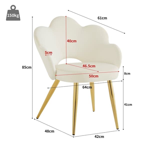 Set med 2 sammetsstolar - blomformat ryggstöd - guldpläterad järnram - vit & guld