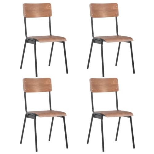 Matstolar 4 st massiv plywood stål brun