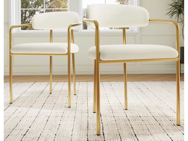 Set med 2 sammetsstolar - Modern stil - Förgylld järnram - Vit och guld