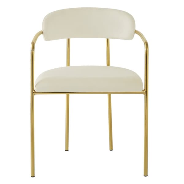Sæt med 6 fløjlsstole - Moderne stil - Forgyldt jernstel - Hvid og guld