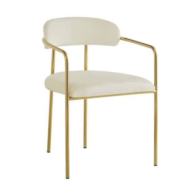 Sæt med 6 fløjlsstole - Moderne stil - Forgyldt jernstel - Hvid og guld