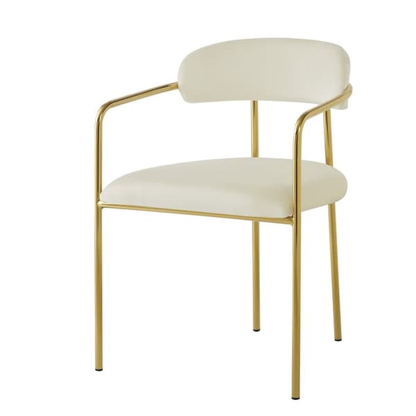 Sæt med 6 fløjlsstole - Moderne stil - Forgyldt jernstel - Hvid og guld