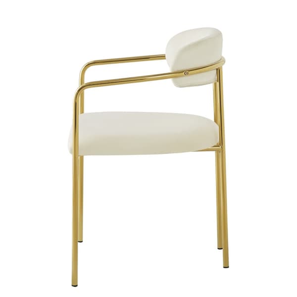 Sæt med 6 fløjlsstole - Moderne stil - Forgyldt jernstel - Hvid og guld