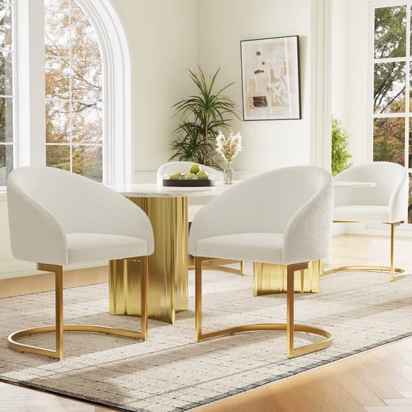 Uppsättning med 4 karmstolar i beige franskt frottétyg