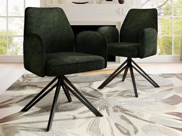 Set om 2 snurrfåtöljer med armstöd - sammet - modern stil - grangrön
