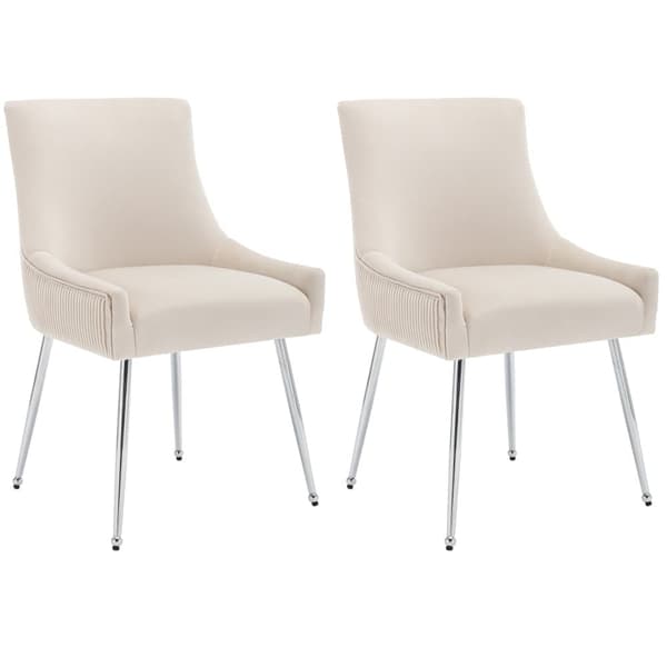 Set om 2 stoppade sammetsstolar med pläterade ben - Beige och silver