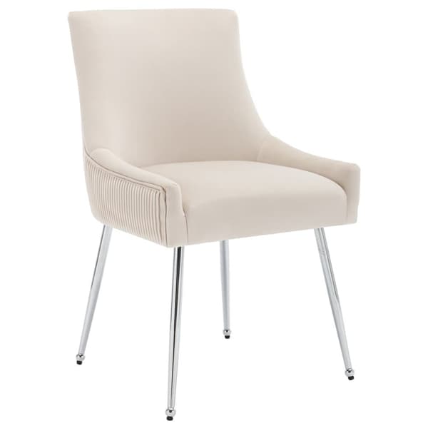 Set om 2 stoppade sammetsstolar med pläterade ben - Beige och silver