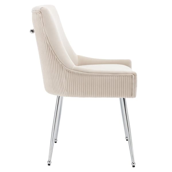 Set om 2 stoppade sammetsstolar med pläterade ben - Beige och silver