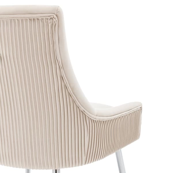 Set om 4 stoppade sammetsstolar med pläterade ben - Beige och silver