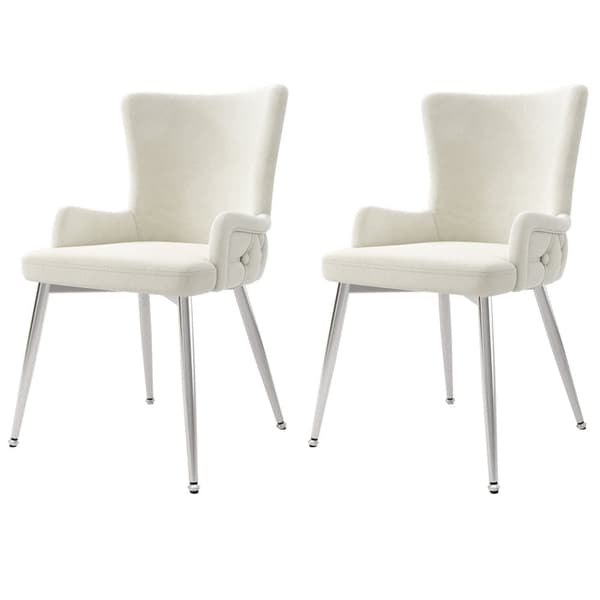 Sæt med 2 fløjlsstole - sølvfarvede metalben - beige