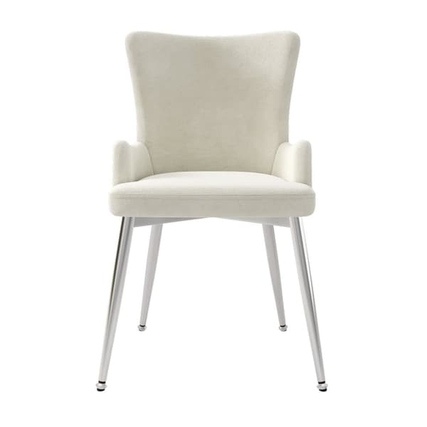 Sæt med 2 fløjlsstole - sølvfarvede metalben - beige