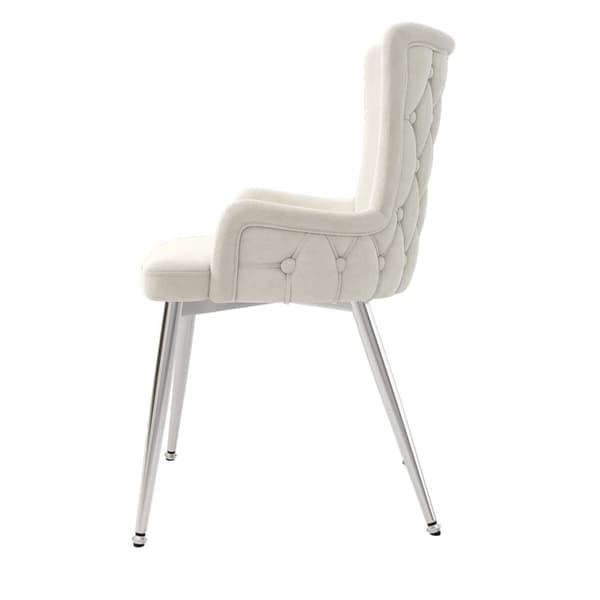 Sæt med 2 fløjlsstole - sølvfarvede metalben - beige