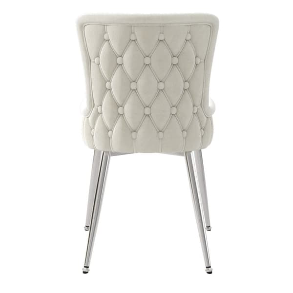 Sæt med 2 fløjlsstole - sølvfarvede metalben - beige