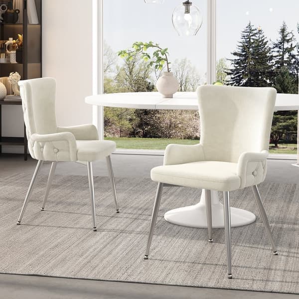 Sæt med 2 fløjlsstole - sølvfarvede metalben - beige