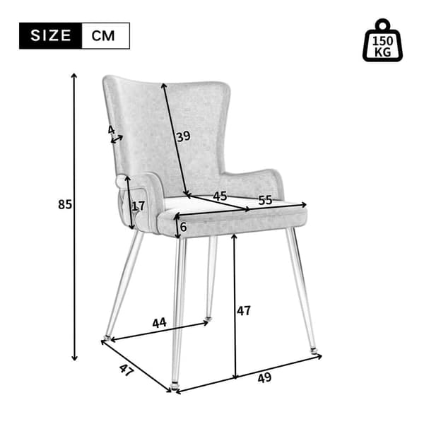 Sæt med 2 fløjlsstole - sølvfarvede metalben - beige