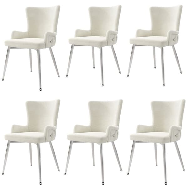Sæt med 6 fløjlsstole - sølvfarvede metalben - beige