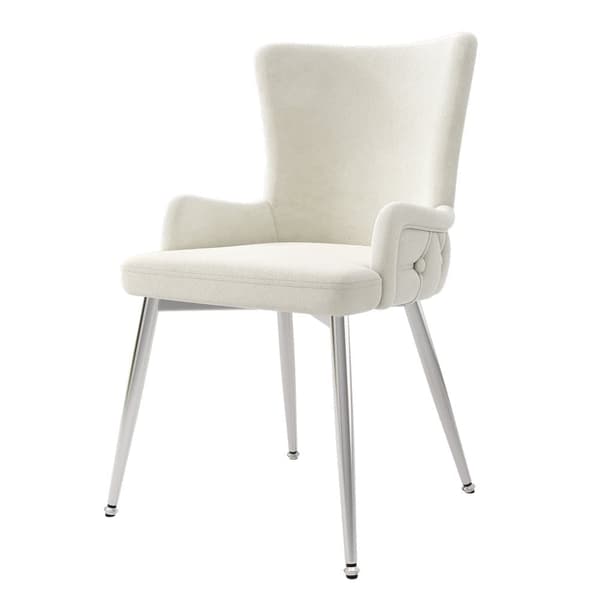 Sæt med 6 fløjlsstole - sølvfarvede metalben - beige