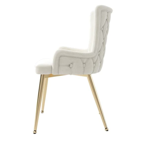 Set med 2 sammetsstolar - gyllene metallben - beige