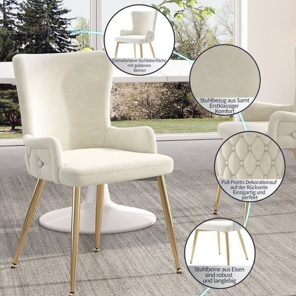 Set med 2 sammetsstolar - gyllene metallben - beige