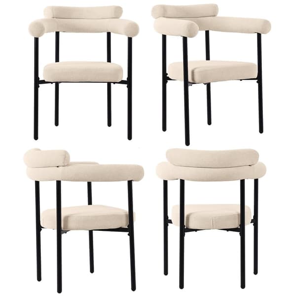 Sæt med 4 fløjlsstole - med armlæn - Beige