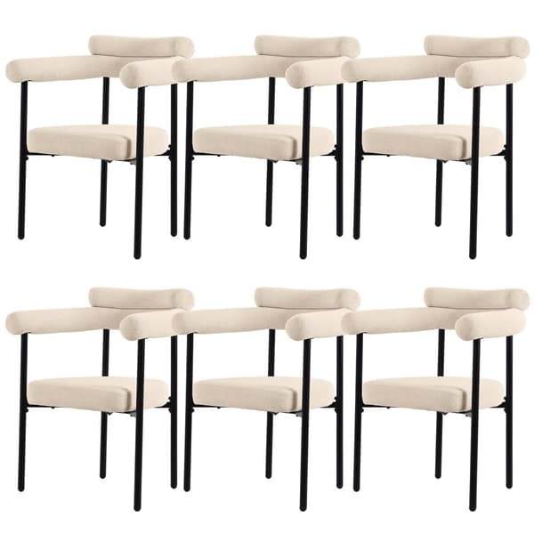 6 samettituolin sarja - käsinojilla - beige