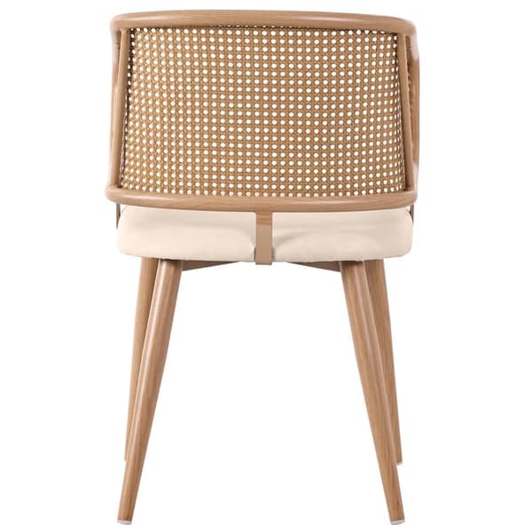 Sæt med 2 stole med rattan ryglæn - beige hynder i imiteret læder - metalben - brun