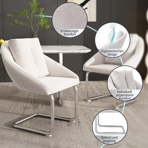 Sæt med 2 fløjlsstole - Metalstruktur - Beige